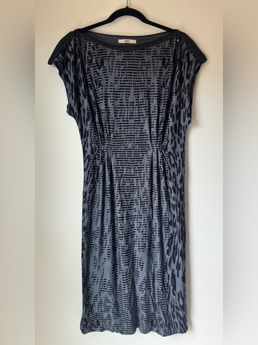 Oasis Gray and Black Patterned Midi body hugging super soft Dress